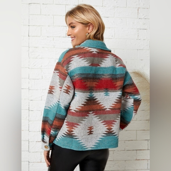 Emery Rose Geo Print Aztec Drop Shoulder Shacket Jacket XL - Picture 3 of 9